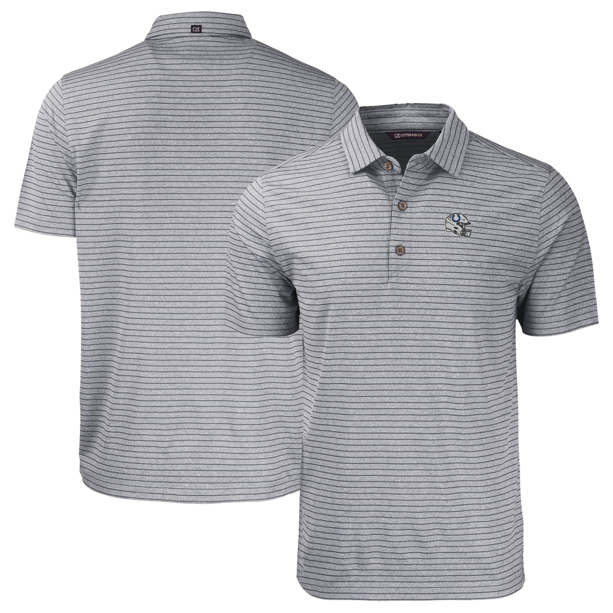 Men's Cutter & Buck Heather Black Indianapolis Colts Helmet Big & Tall Forge Eco Heather Stripe Stretch Recycled Polo