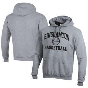 Men's Champion  Gray Binghamton Bearcats Icon Logo Basketball Eco Powerblend Pullover Hoodie