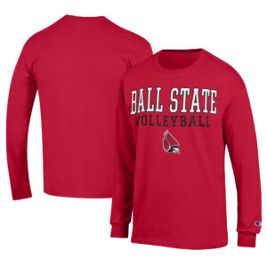 Men's Champion  Cardinal Ball State Cardinals Stacked Logo Volleyball Jersey Long Sleeve T-Shirt