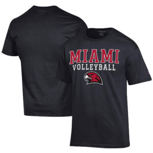 Men's Champion  Black Miami University RedHawks Icon Logo Volleyball Jersey T-Shirt