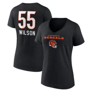 Women's Logan Wilson Black Cincinnati Bengals Team Wordmark Player Name & Number V-Neck T-Shirt