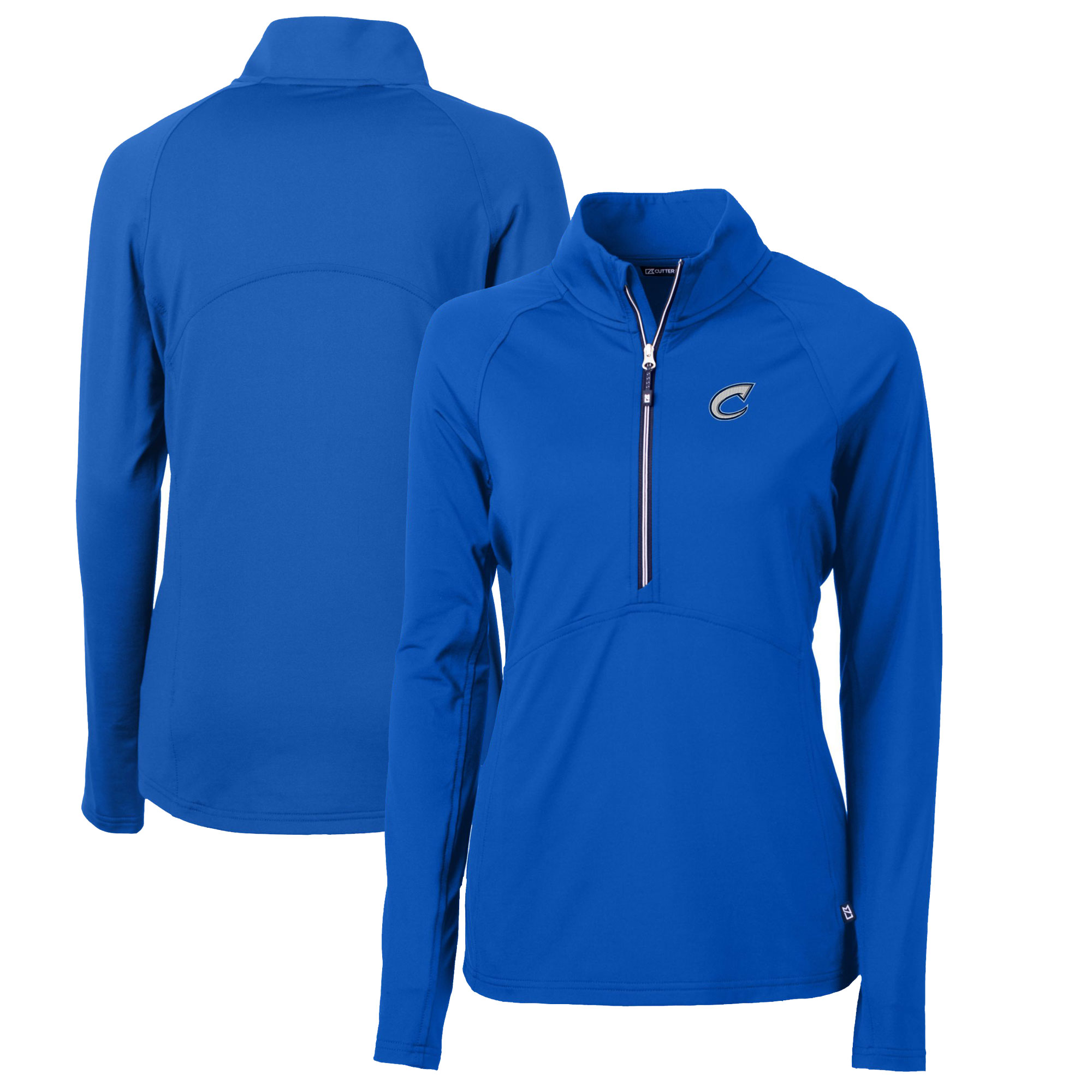 Women's Cutter & Buck Blue Columbus Clippers Adapt Eco Knit Stretch Recycled Half-Zip Top