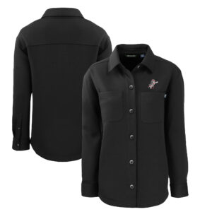 Women's Cutter & Buck Black Cincinnati Reds Cooperstown Collection Roam Eco Knit Full-Snap Shacket