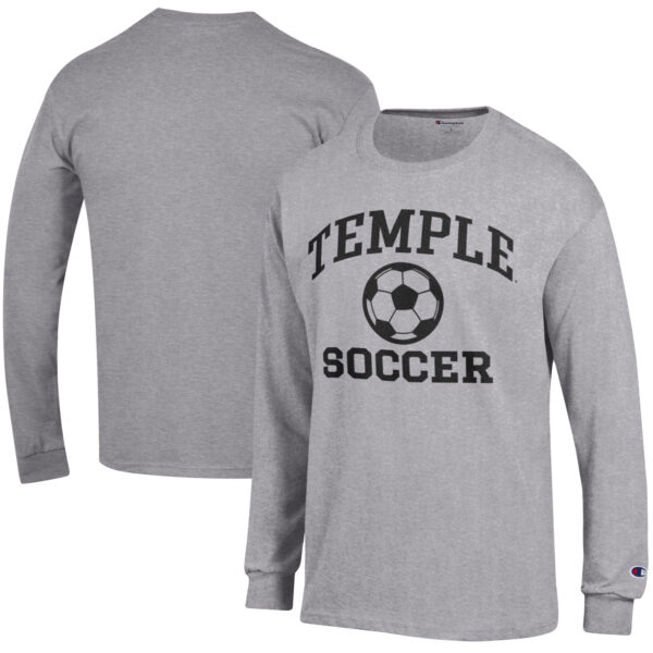Men's Champion Heather Gray Temple Owls Soccer Icon Long Sleeve T-Shirt