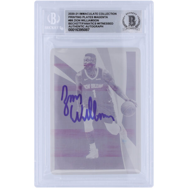 Zion Williamson New Orleans Pelicans Autographed 2020-21 Panini Immaculate Collection Magenta Printing Plate #88 #1/1 Beckett Fanatics Witnessed Authenticated 10 Card