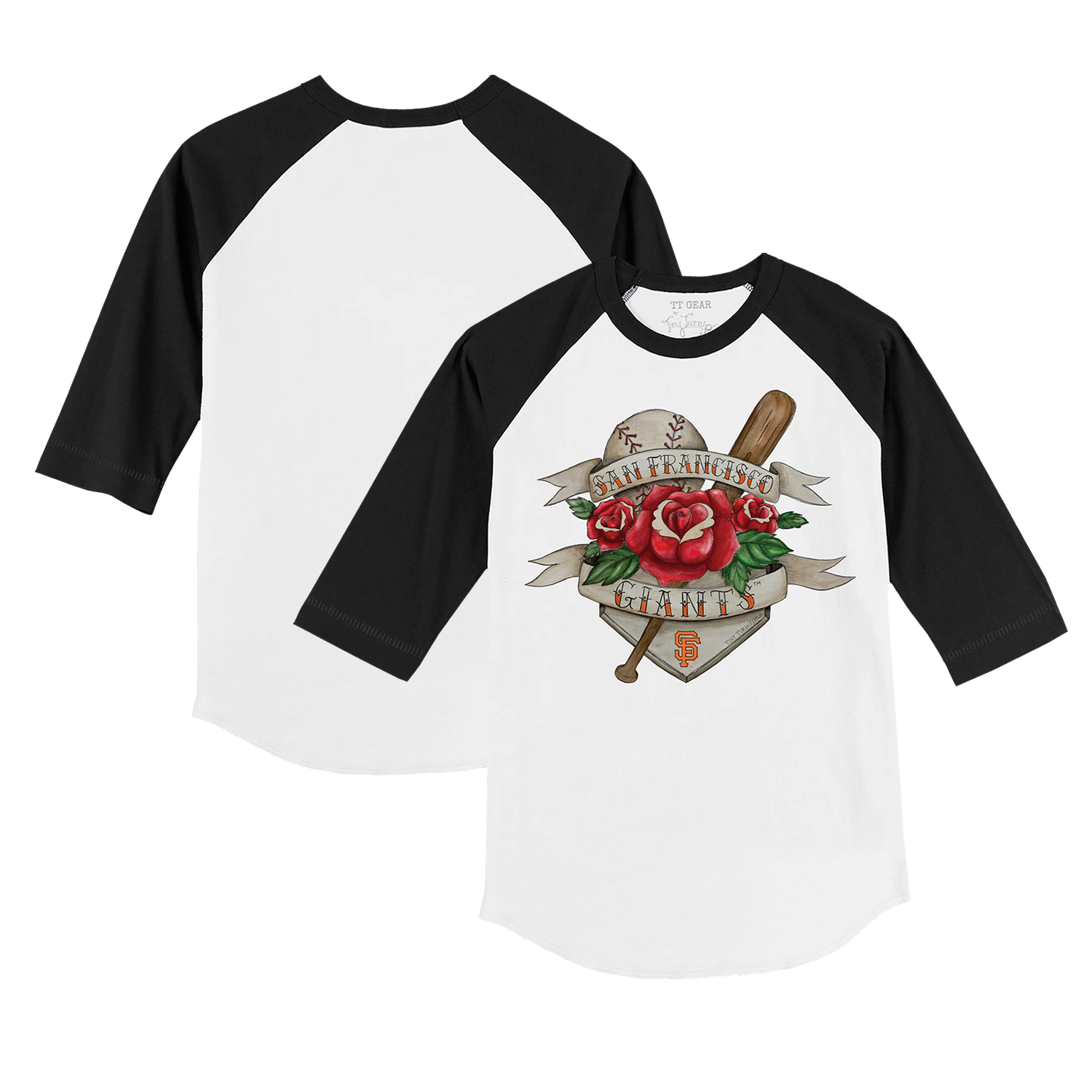 Infant Tiny Turnip White/Black San Francisco Giants Tattoo Rose 3/4-Sleeve Raglan T-Shirt - Image 2