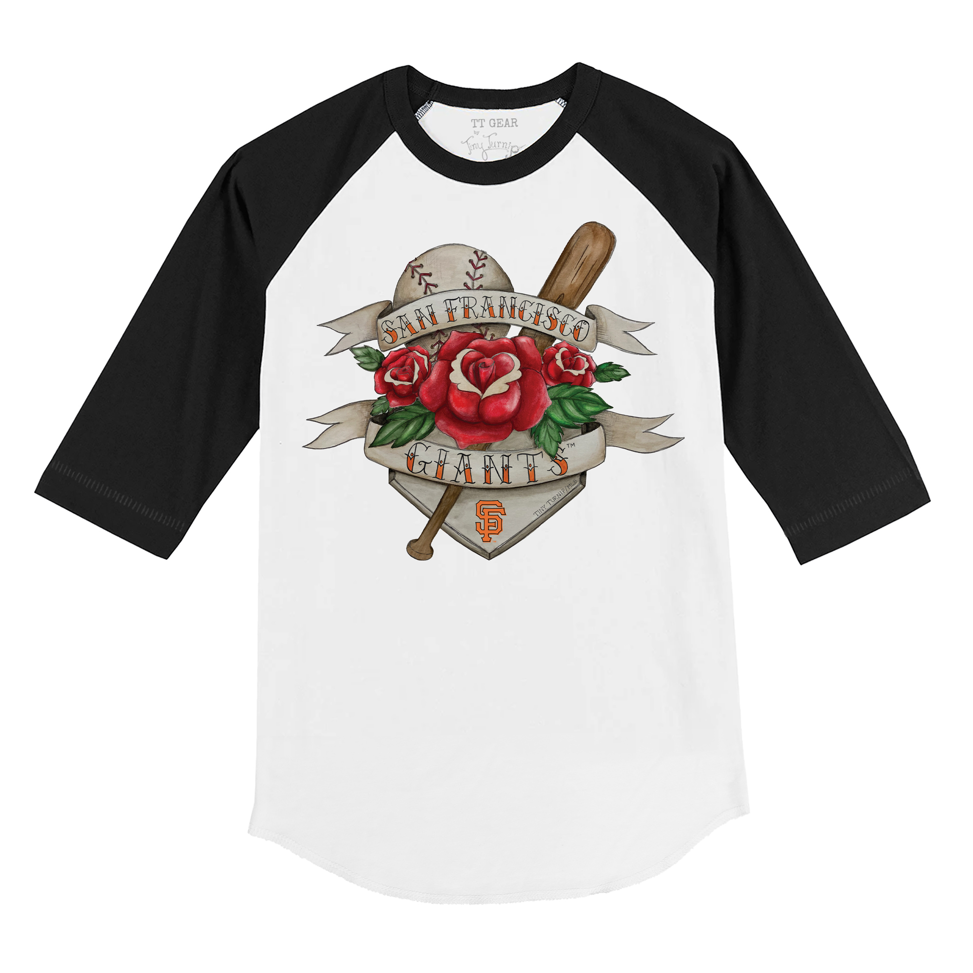 Infant Tiny Turnip White/Black San Francisco Giants Tattoo Rose 3/4-Sleeve Raglan T-Shirt - Image 6