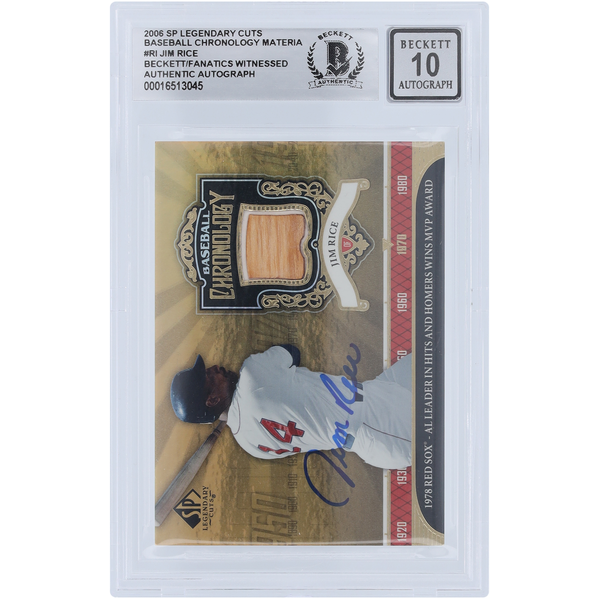 Jim Rice Boston Red Sox Autographed 2006 Upper Deck SP Legendary Cuts Baseball Chronology Relic #BC-RI Beckett Fanatics Witnessed Authenticated 10 Card