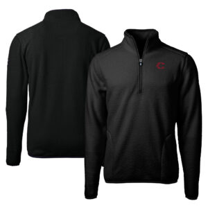 Men's Cutter & Buck Black Cincinnati Reds City Connect Cascade Eco Sherpa Fleece Quarter-Zip Pullover Jacket