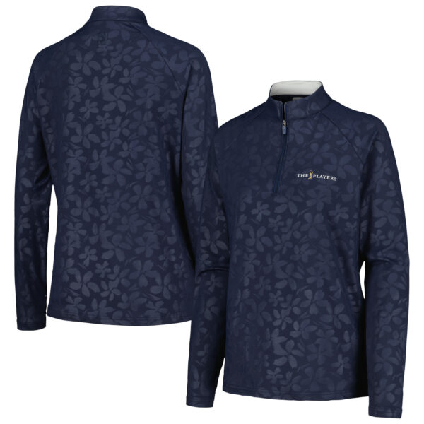 Women's FootJoy Navy THE PLAYERS Embossed Raglan ProDry Quarter-Zip Top