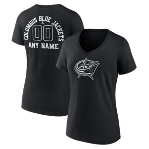 Women's Black Columbus Blue Jackets Personalized Name & Number Monochrome V-Neck T-Shirt