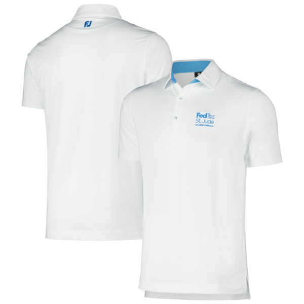 Men's FootJoy White FedEx St. Jude Championship Micro Stripe Trim Lisle Polo