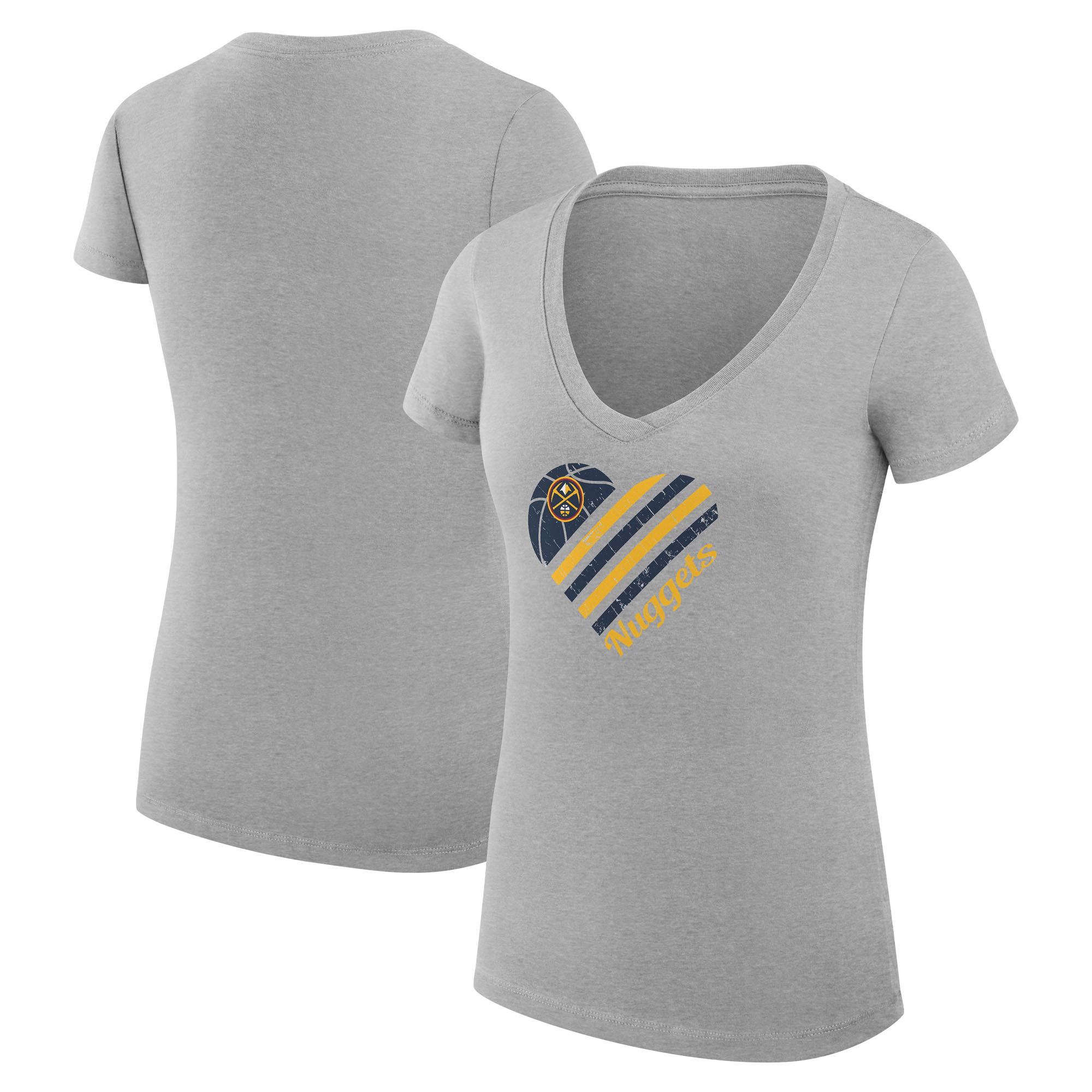 Women's G-III 4Her by Carl Banks Heather Gray Denver Nuggets Heart V-Neck T-Shirt