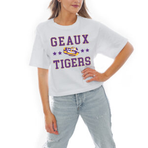 Women's Gameday Couture White LSU Tigers Stars Boxy Fit Cropped T-Shirt