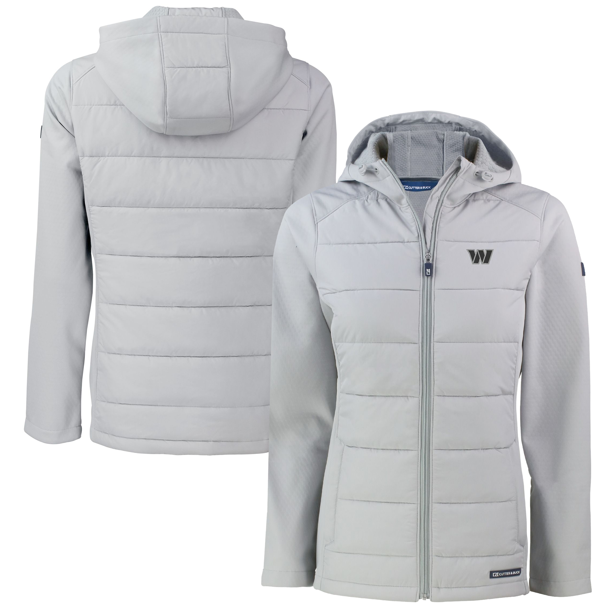 Women's Cutter & Buck Gray Washington Commanders Evoke Hybrid Eco Softshell Recycled Full-Zip Hoodie Jacket