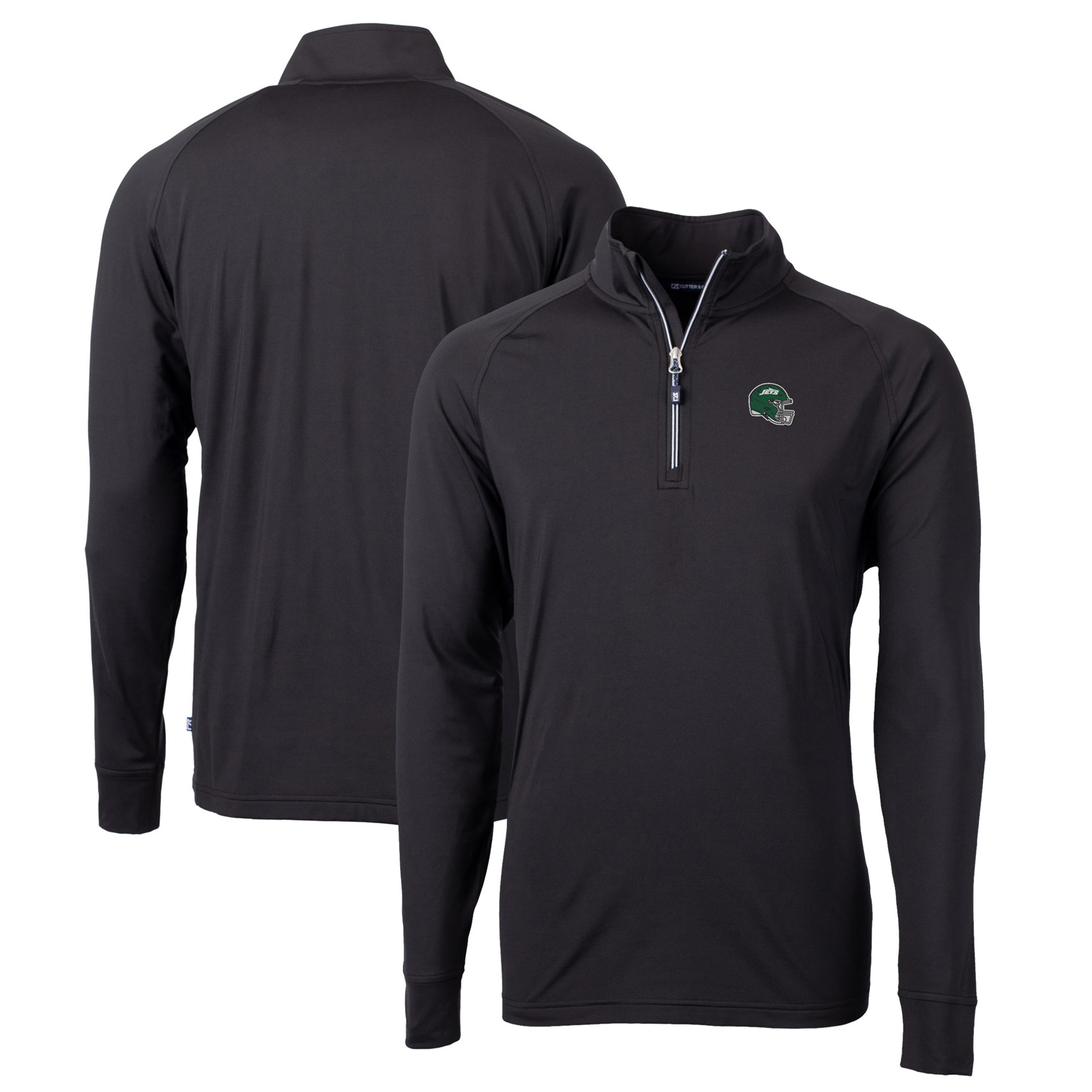 Men's Cutter & Buck Black New York Jets Helmet Big & Tall Adapt Eco Knit Stretch Recycled Quarter-Zip Pullover Top - Image 2