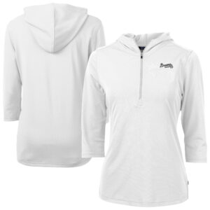 Women's Cutter & Buck White Atlanta Braves Virtue Eco Pique Half-Zip 3/4 Sleeve Pullover Hoodie