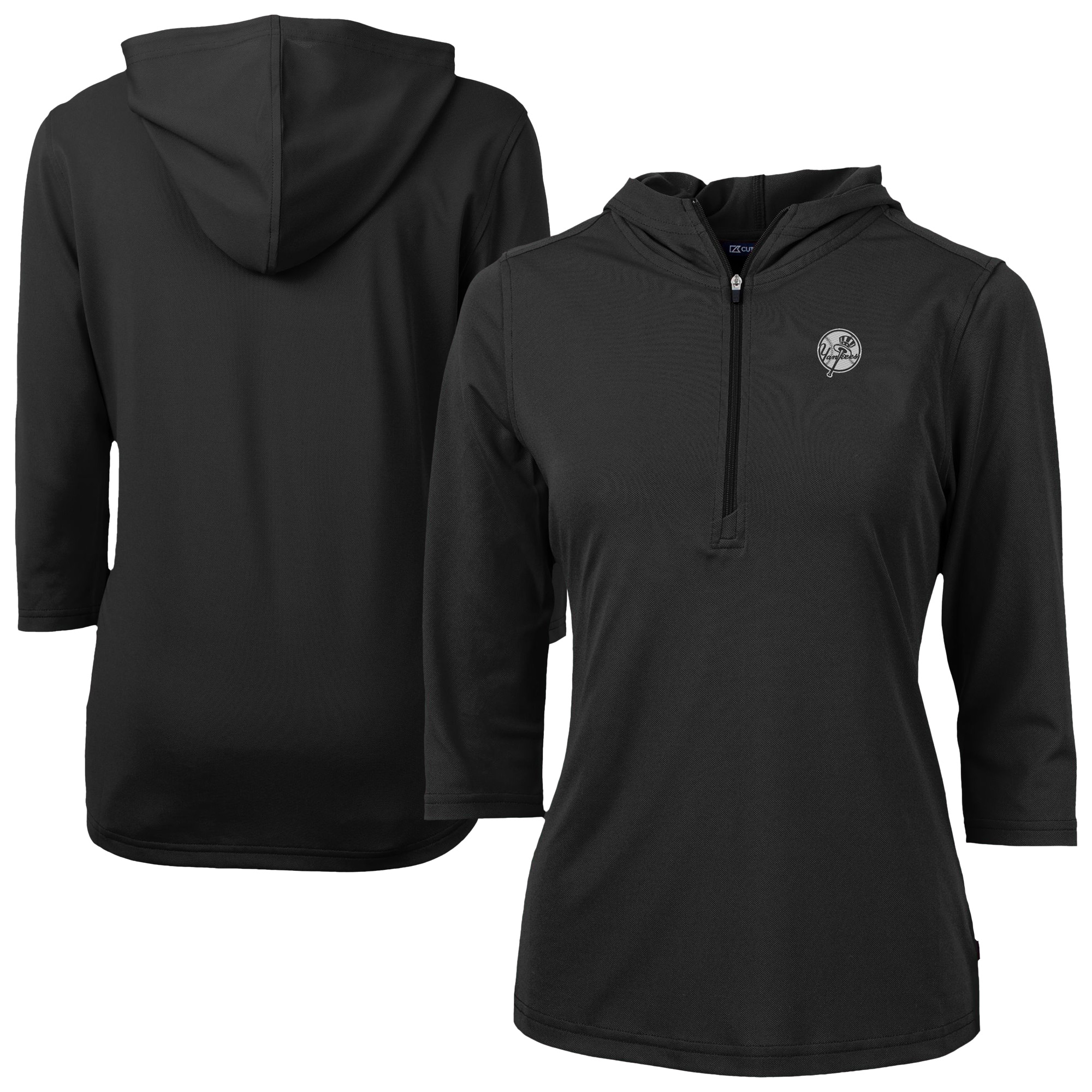 Women's Cutter & Buck Black New York Yankees Virtue Eco Pique Half-Zip 3/4 Sleeve Pullover Hoodie - Image 2