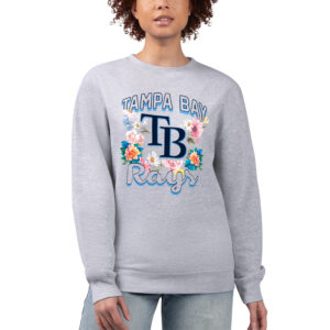 Women's G-III 4Her by Carl Banks Heather Gray Tampa Bay Rays Flowers Graphic Pullover Sweatshirt