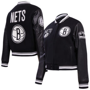 Women's Pro Standard Black Brooklyn Nets Retro Classic Full-Zip Varsity Jacket