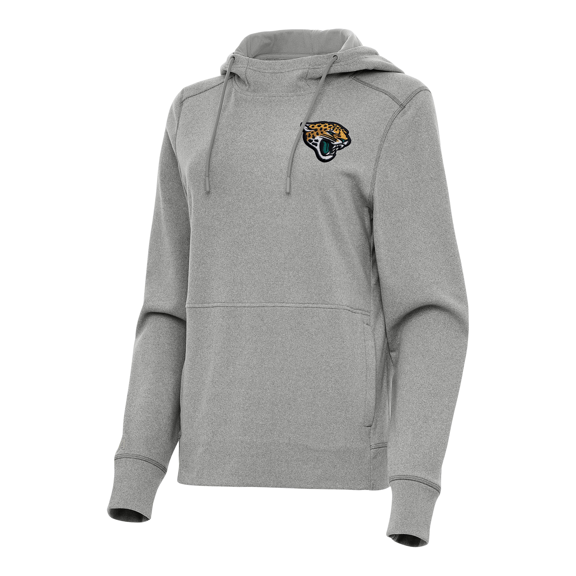 Women's Antigua Heather Gray Jacksonville Jaguars Justice Pullover Hoodie