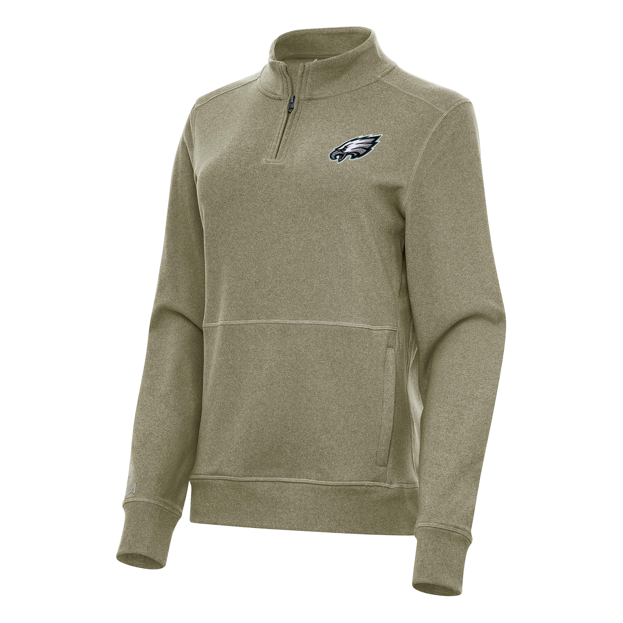 Women's Antigua Heather Olive Philadelphia Eagles Crush Quarter-Zip Jacket