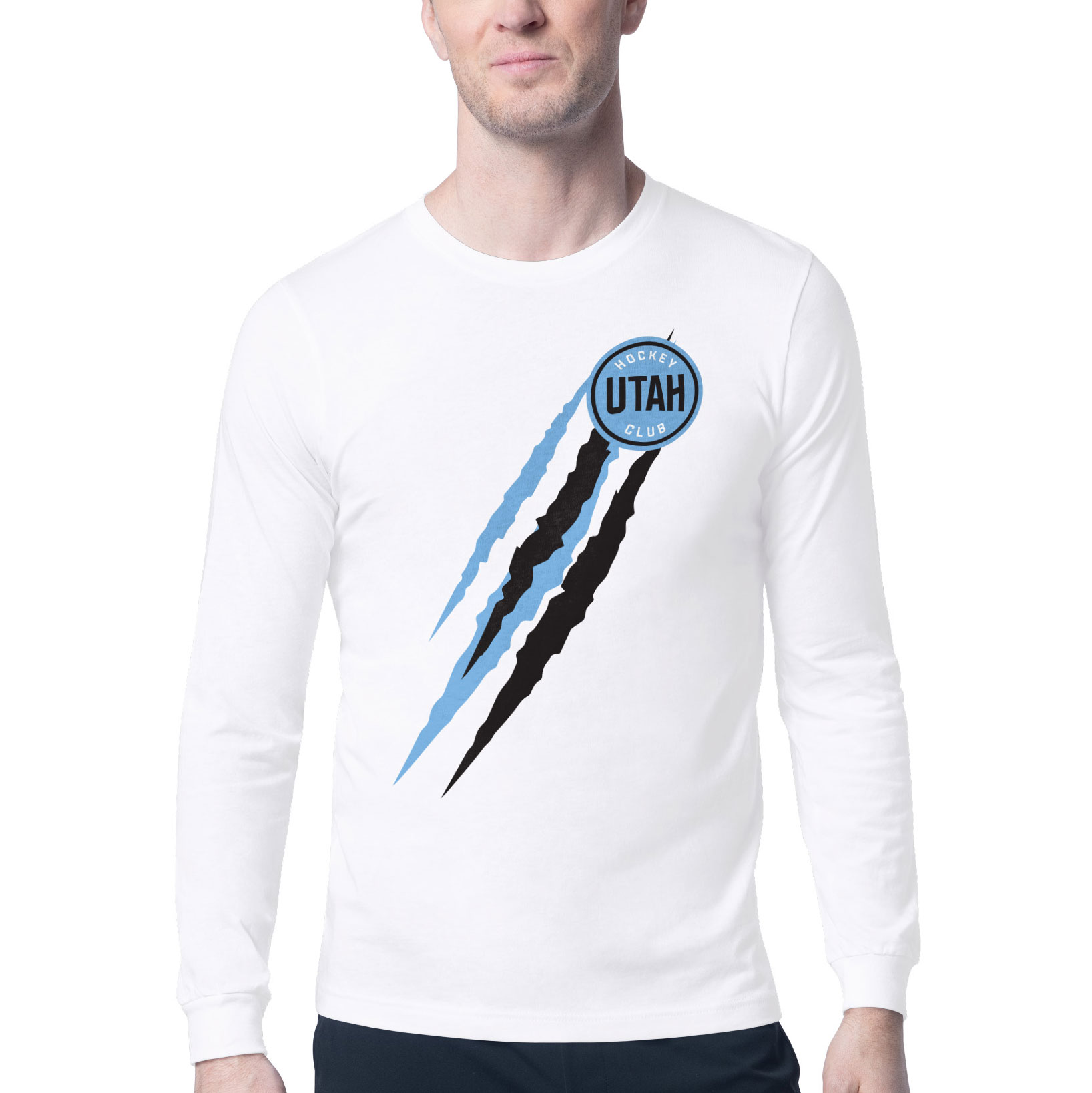 Men's Starter White Utah Hockey Club Color Scratch Graphic Long Sleeve T-Shirt