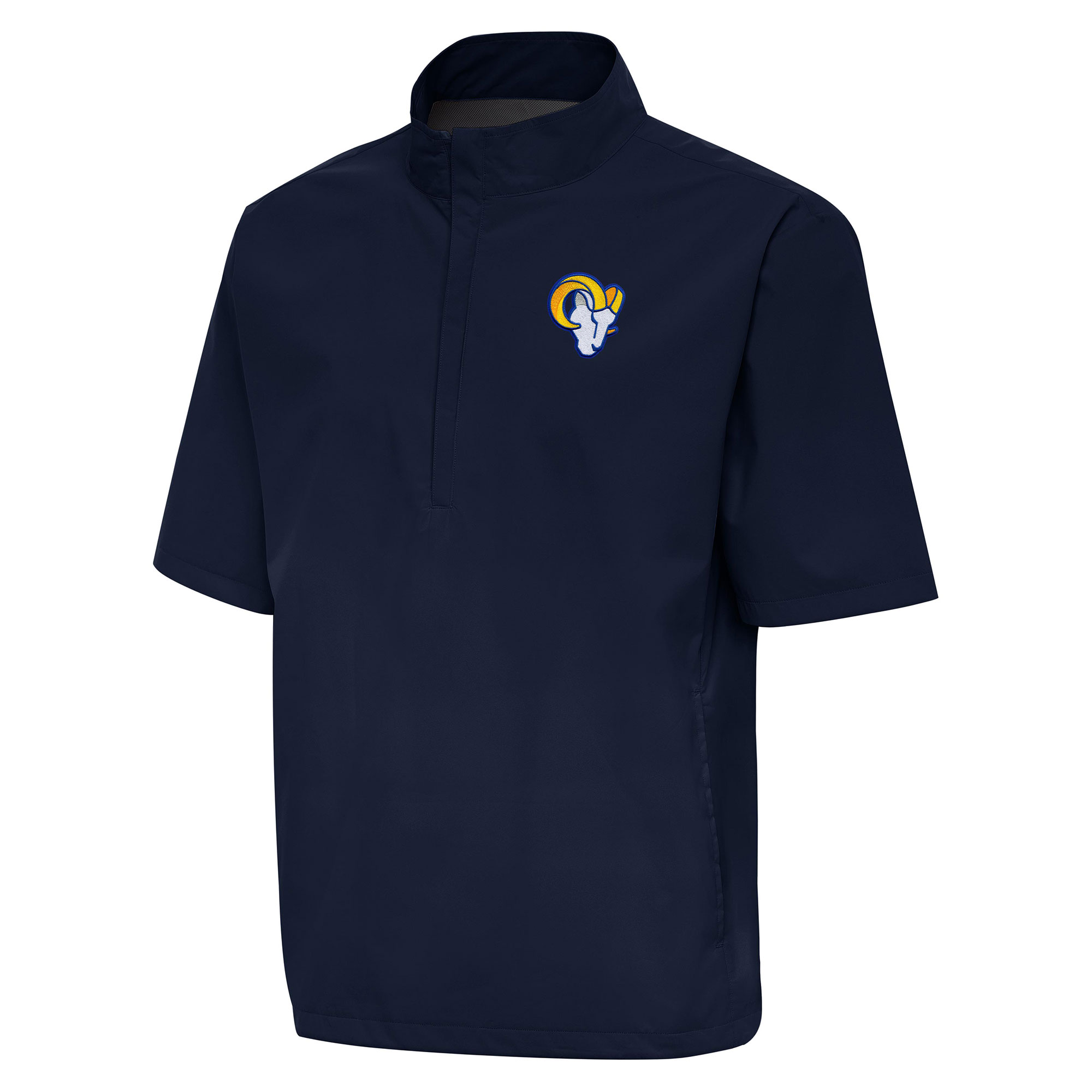 Men's Antigua Navy Los Angeles Rams Brisk Short Sleeve Quarter-Zip Windshirt