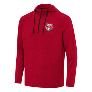 Men's Antigua Heather Red New York Red Bulls Spikes Raglan Quarter-Zip Hoodie