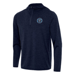 Men's Antigua Heather Navy New York City FC Tidy Quarter-Zip Hoodie