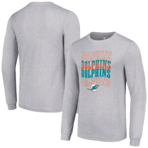 Men's Starter Heather Gray Miami Dolphins Team Name Graphic Long Sleeve T-Shirt