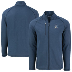 Men's Cutter & Buck Heather Navy Detroit Tigers Peshastin Eco Fleece Recycled Raglan Full-Zip Jacket