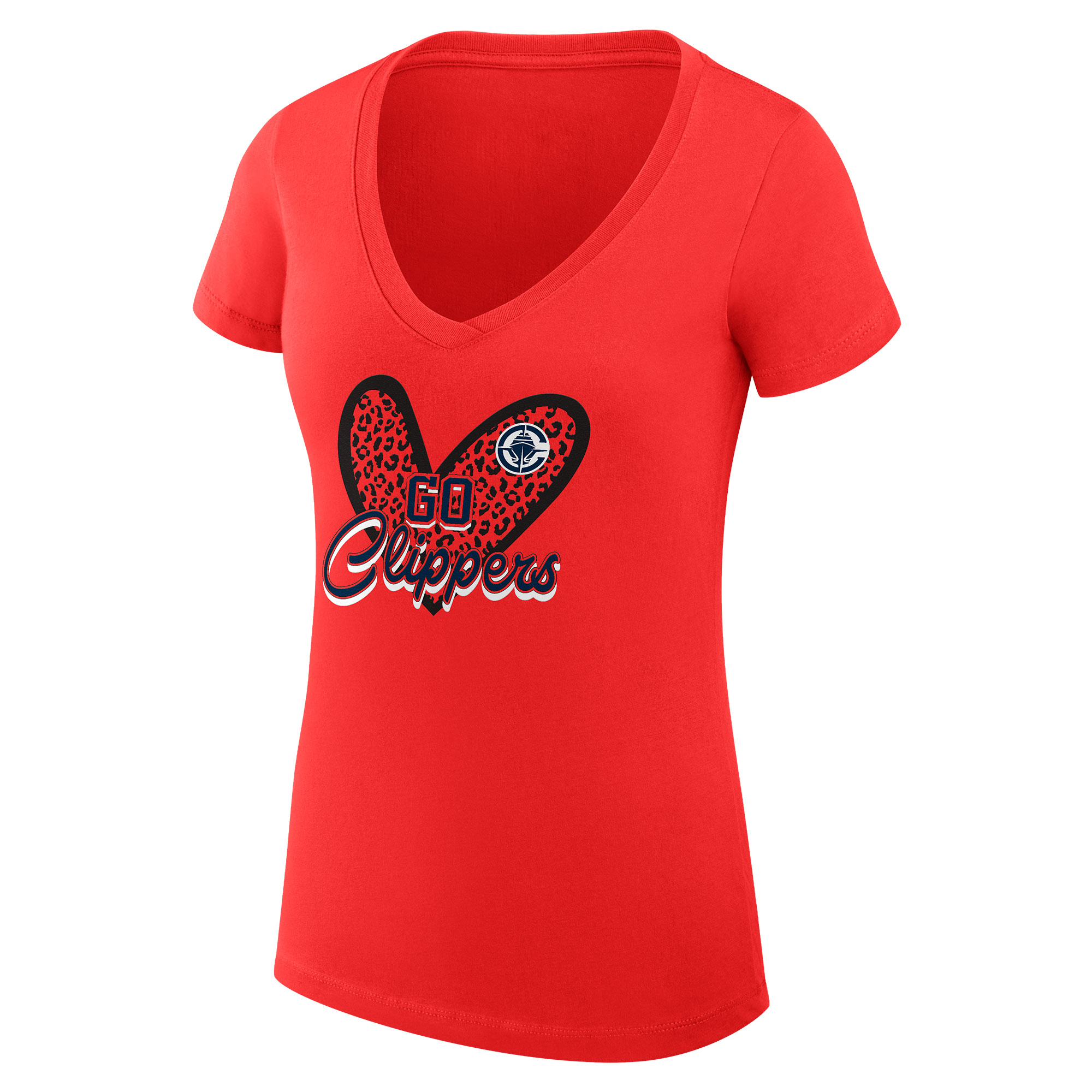 Women's G-III 4Her by Carl Banks Red LA Clippers Leopard Heart Fitted V-Neck T-Shirt - Image 6