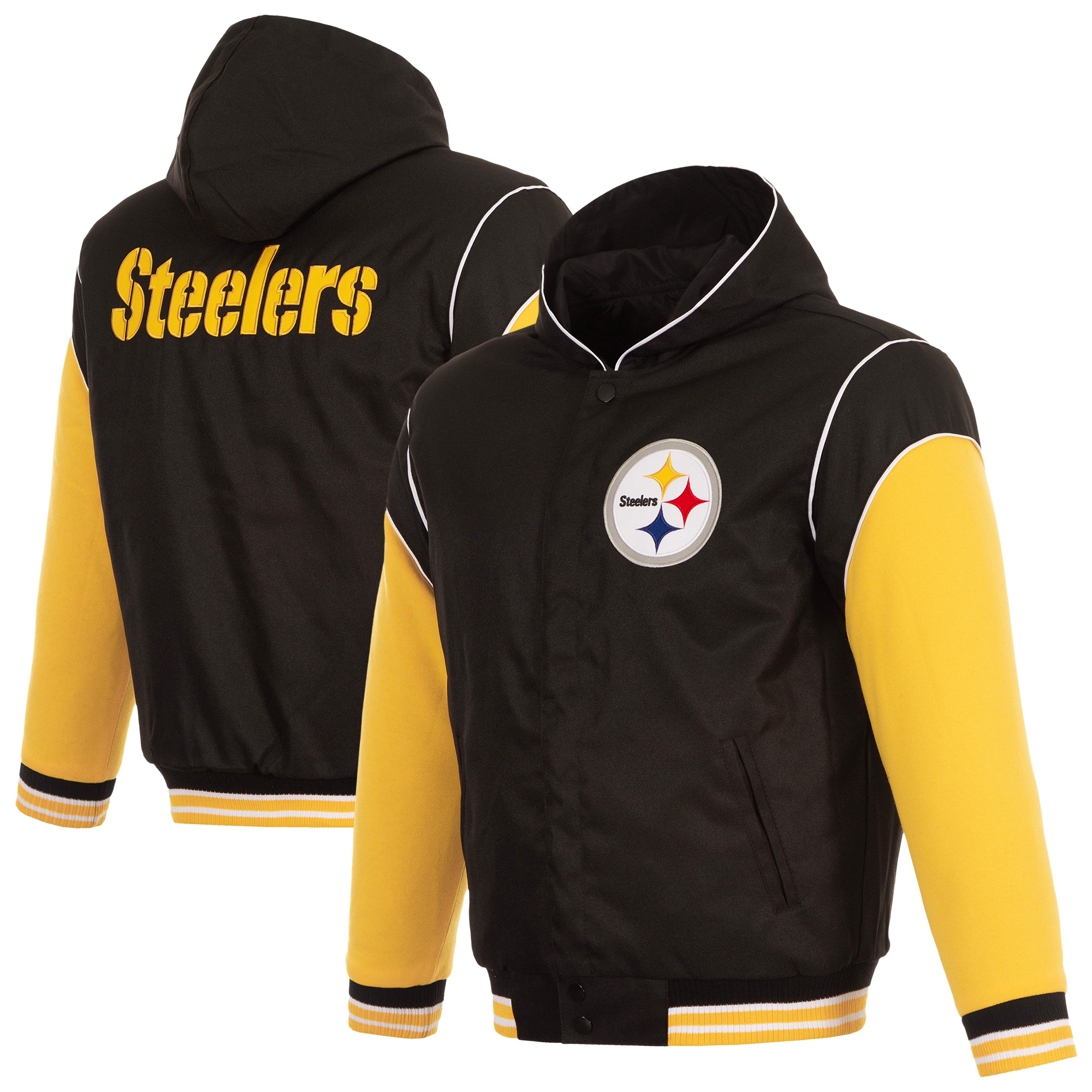 Men's JH Design Black Pittsburgh Steelers Reversible Fleece Hoodie Full-Zip Jacket