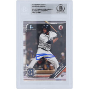 Riley Greene Detroit Tigers Autographed 2019 Bowman Draft #BD-50 Beckett Fanatics Witnessed Authenticated Card