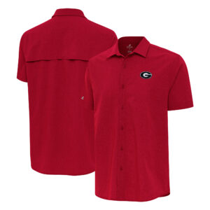 Men's Antigua Red Georgia Bulldogs Activate Woven Short Sleeve Button-Up Shirt