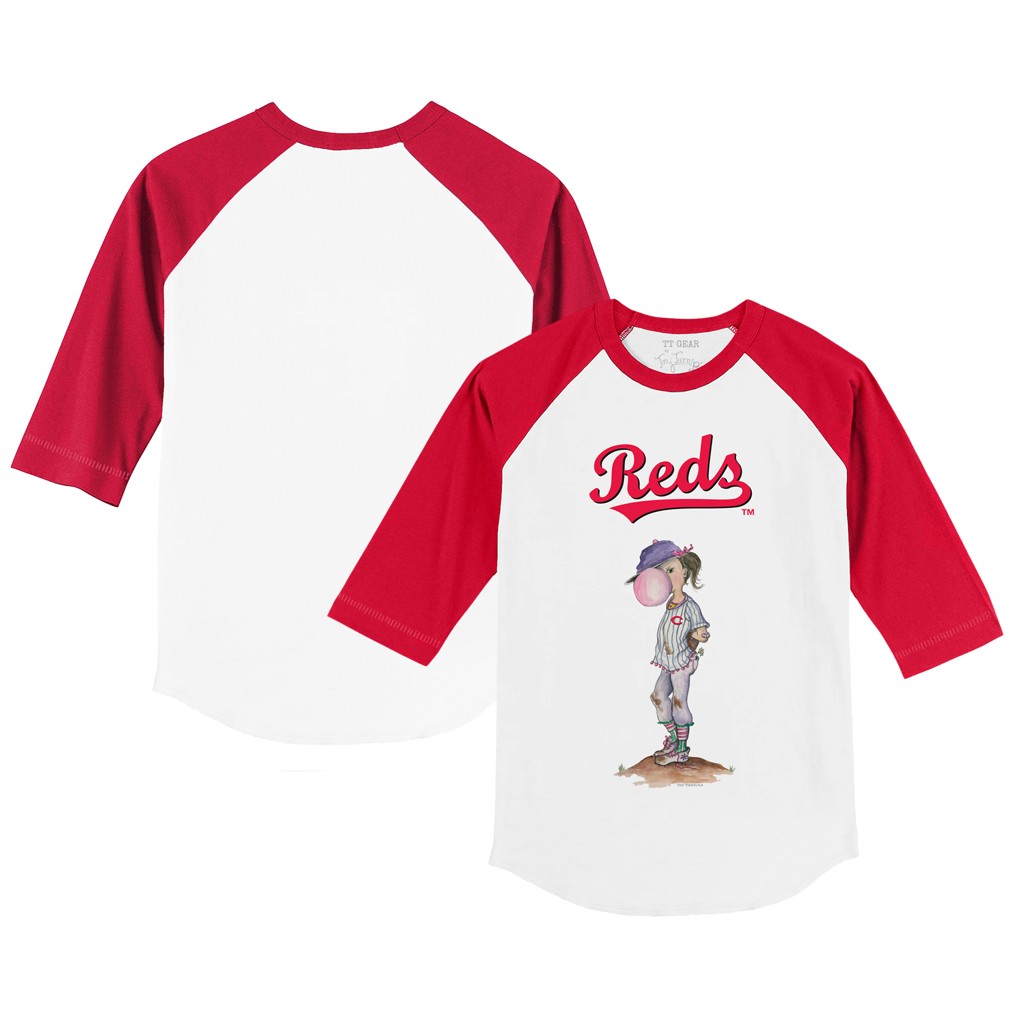 Infant Tiny Turnip White/Red Cincinnati Reds Bubbles Raglan 3/4 Sleeve T-Shirt