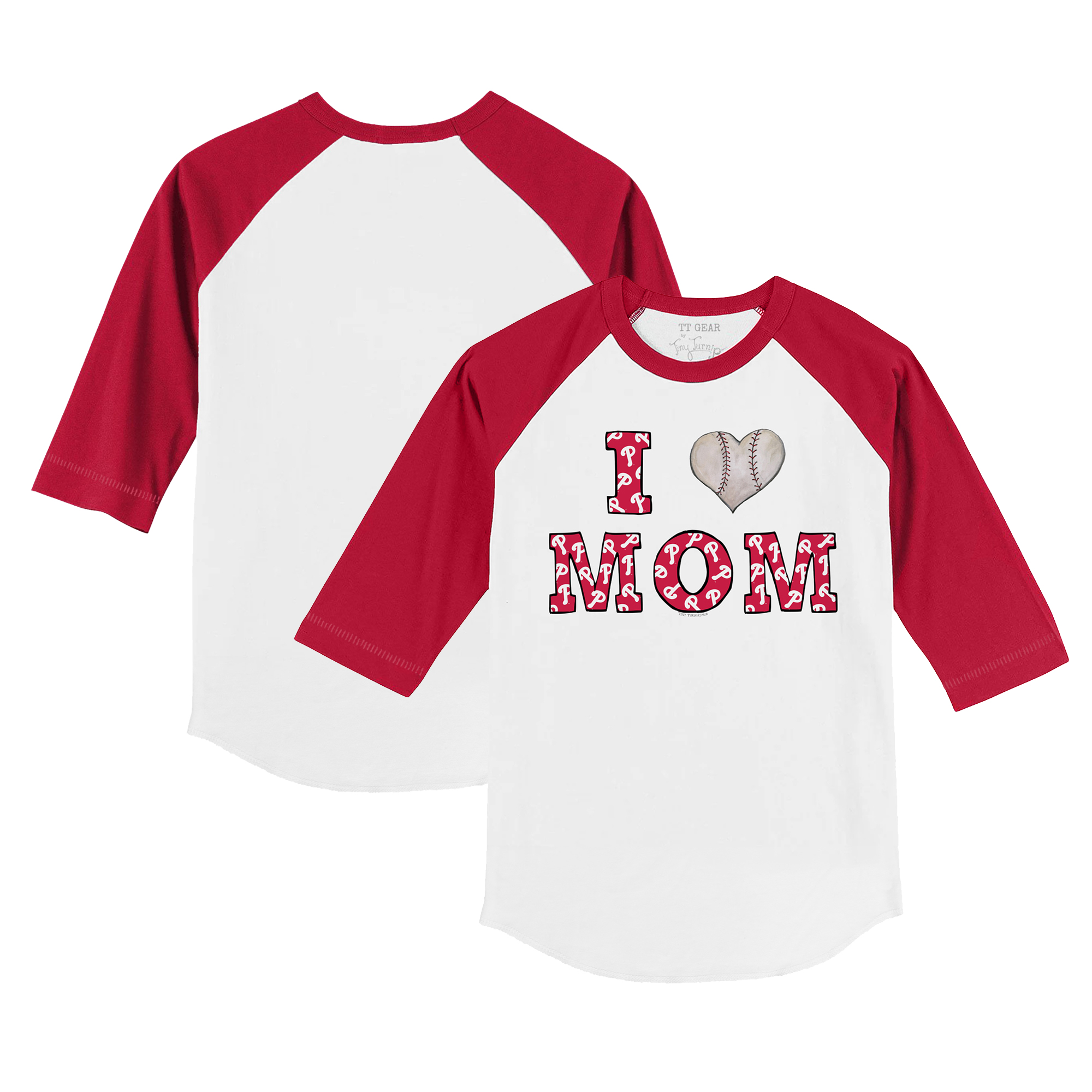 Youth Tiny Turnip White/Red Philadelphia Phillies I Love Mom 3/4-Sleeve Raglan T-Shirt - Image 5