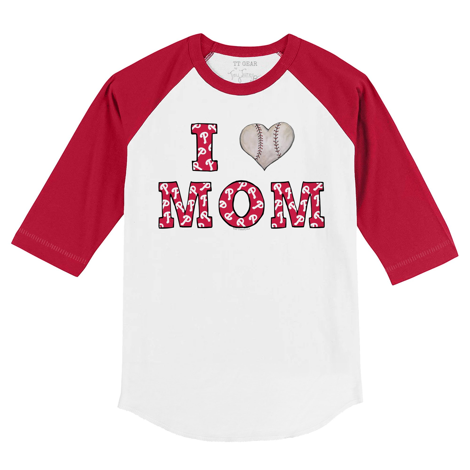 Youth Tiny Turnip White/Red Philadelphia Phillies I Love Mom 3/4-Sleeve Raglan T-Shirt - Image 6