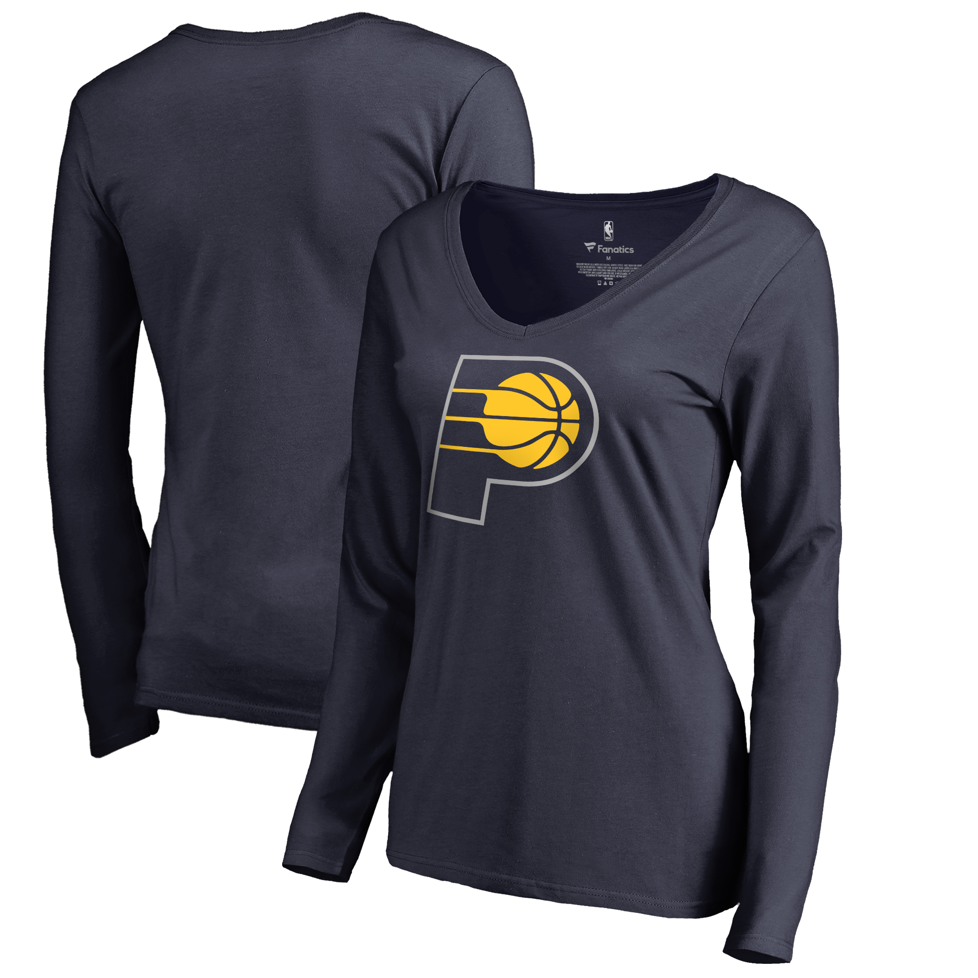 Women's Navy Indiana Pacers Primary Logo V-Neck Long Sleeve T-Shirt - Image 2