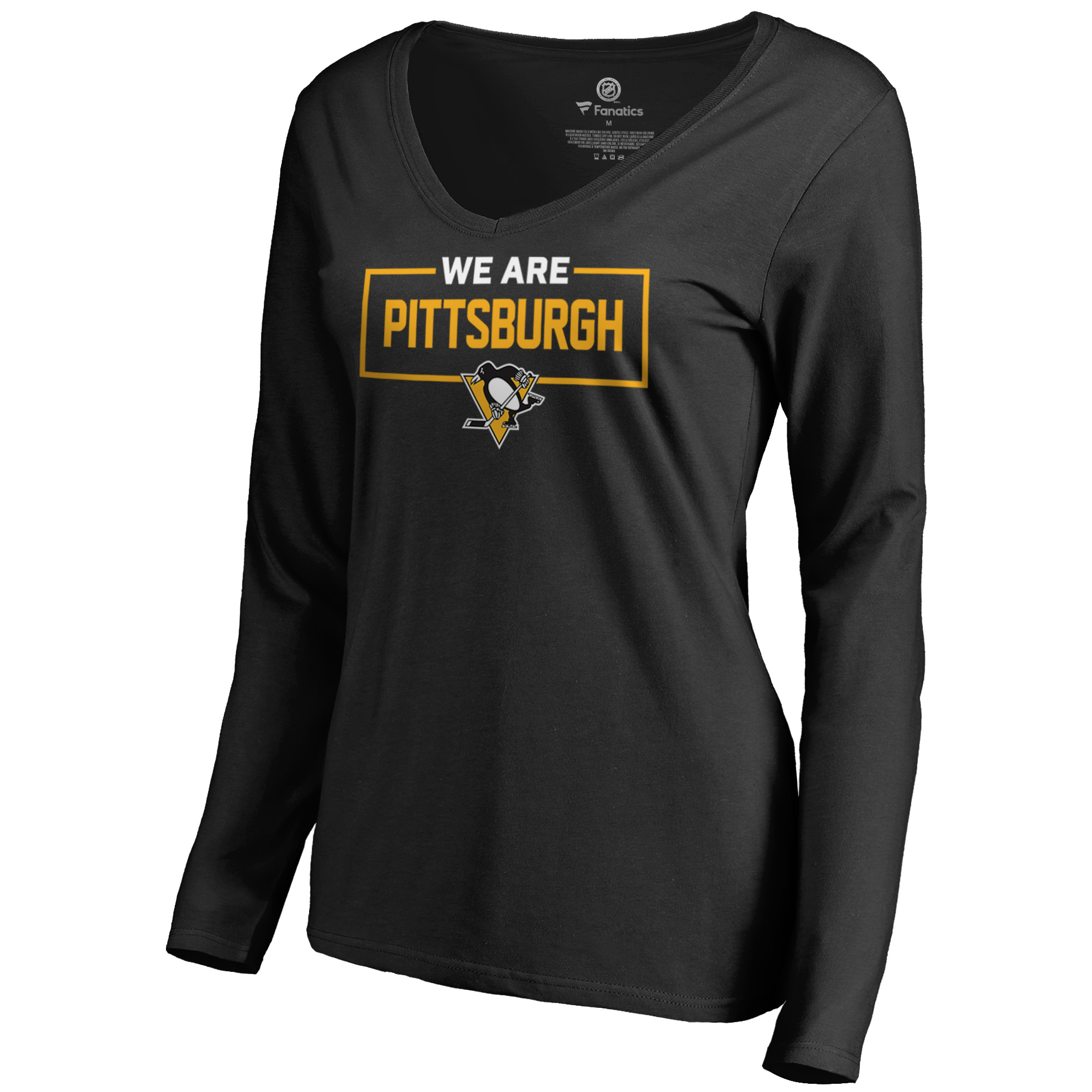 Women's Black Pittsburgh Penguins Iconic Collection We Are Long Sleeve V-Neck T-Shirt - Image 3