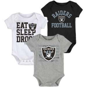 Newborn & Infant Black/Gray Las Vegas Raiders Eat Sleep Drool Football Three-Piece Bodysuit Set