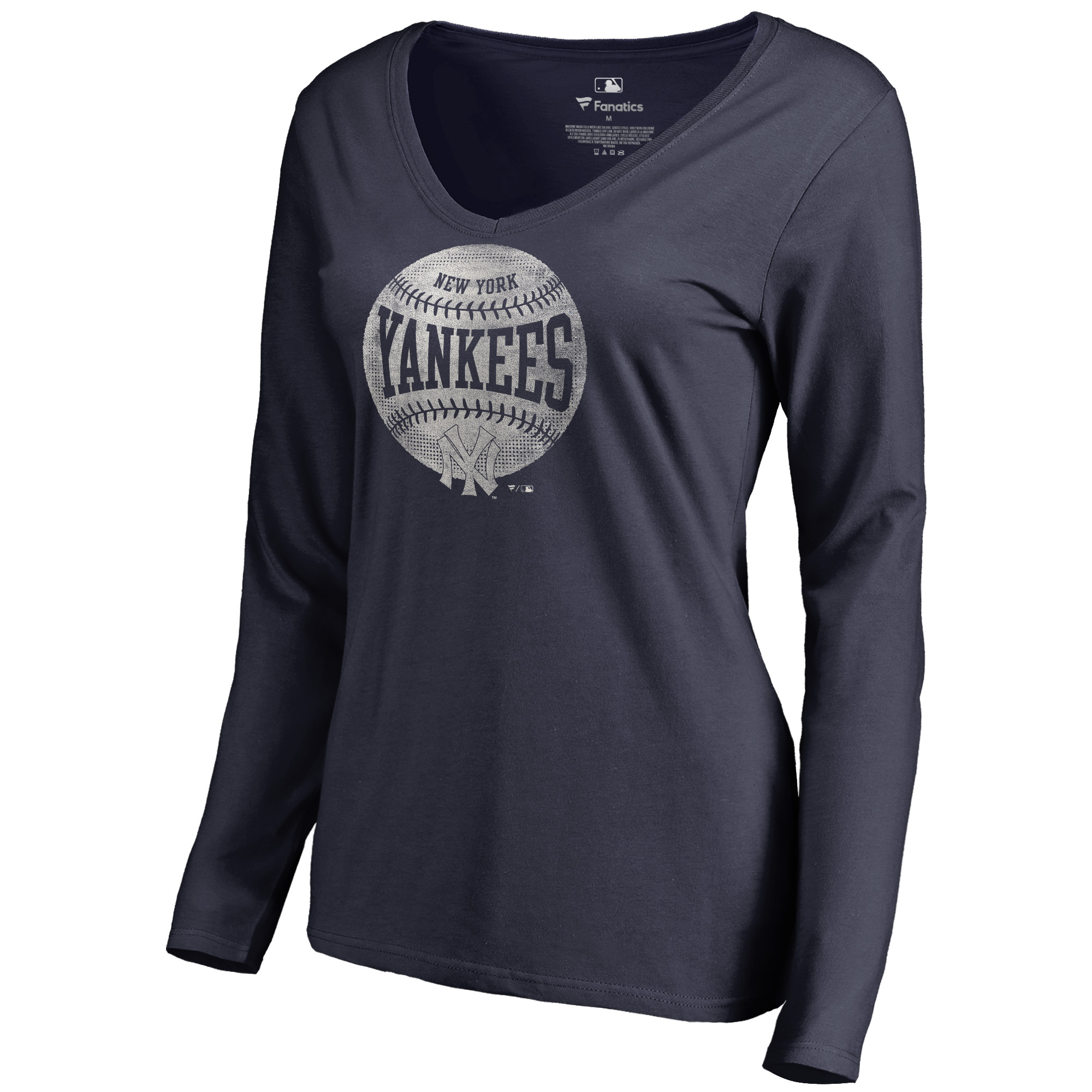 Women's Navy New York Yankees Cooperstown Collection Slider Long Sleeve V-Neck T-Shirt