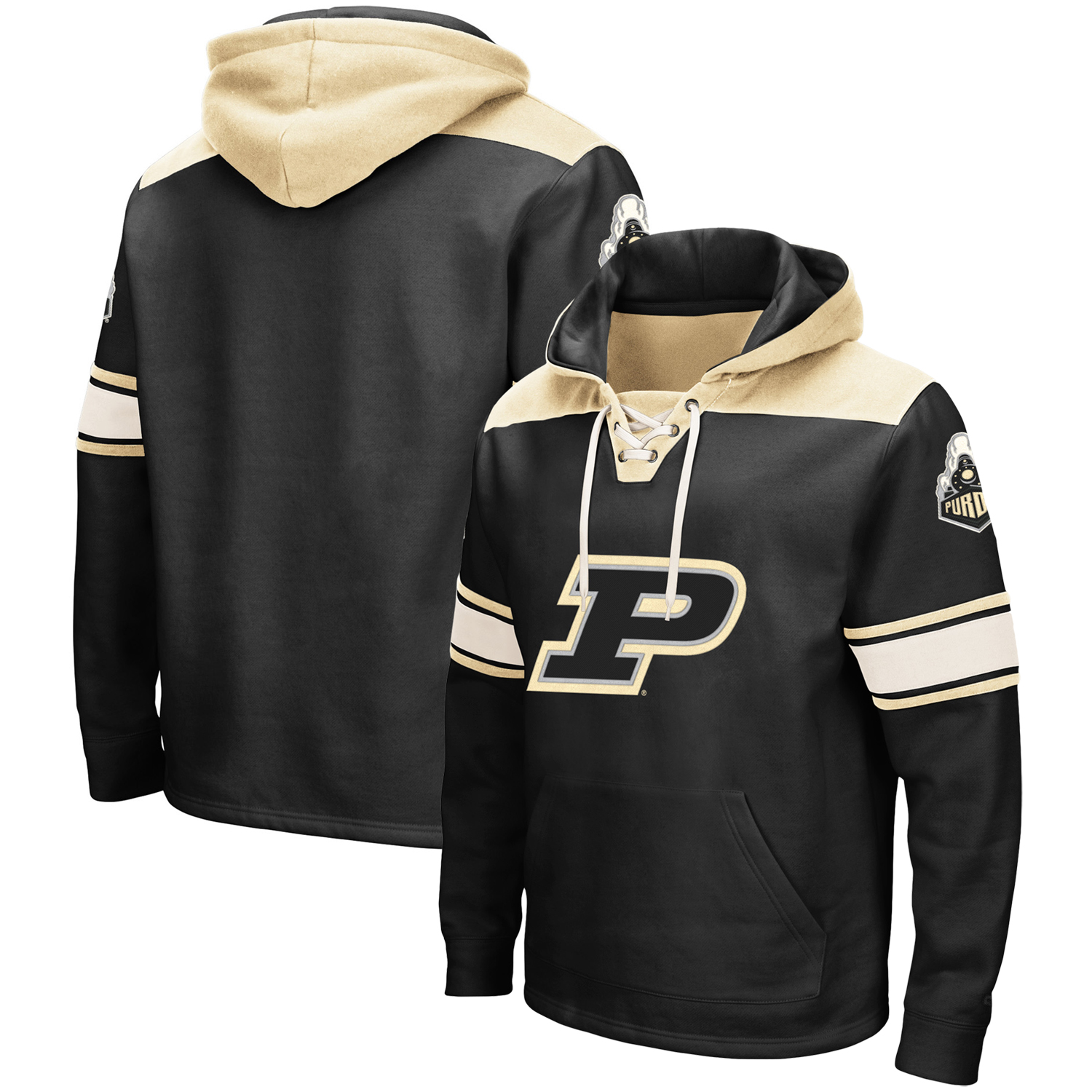 Men's Colosseum Black Purdue Boilermakers 2.0 Lace-Up Pullover Hoodie - Image 2