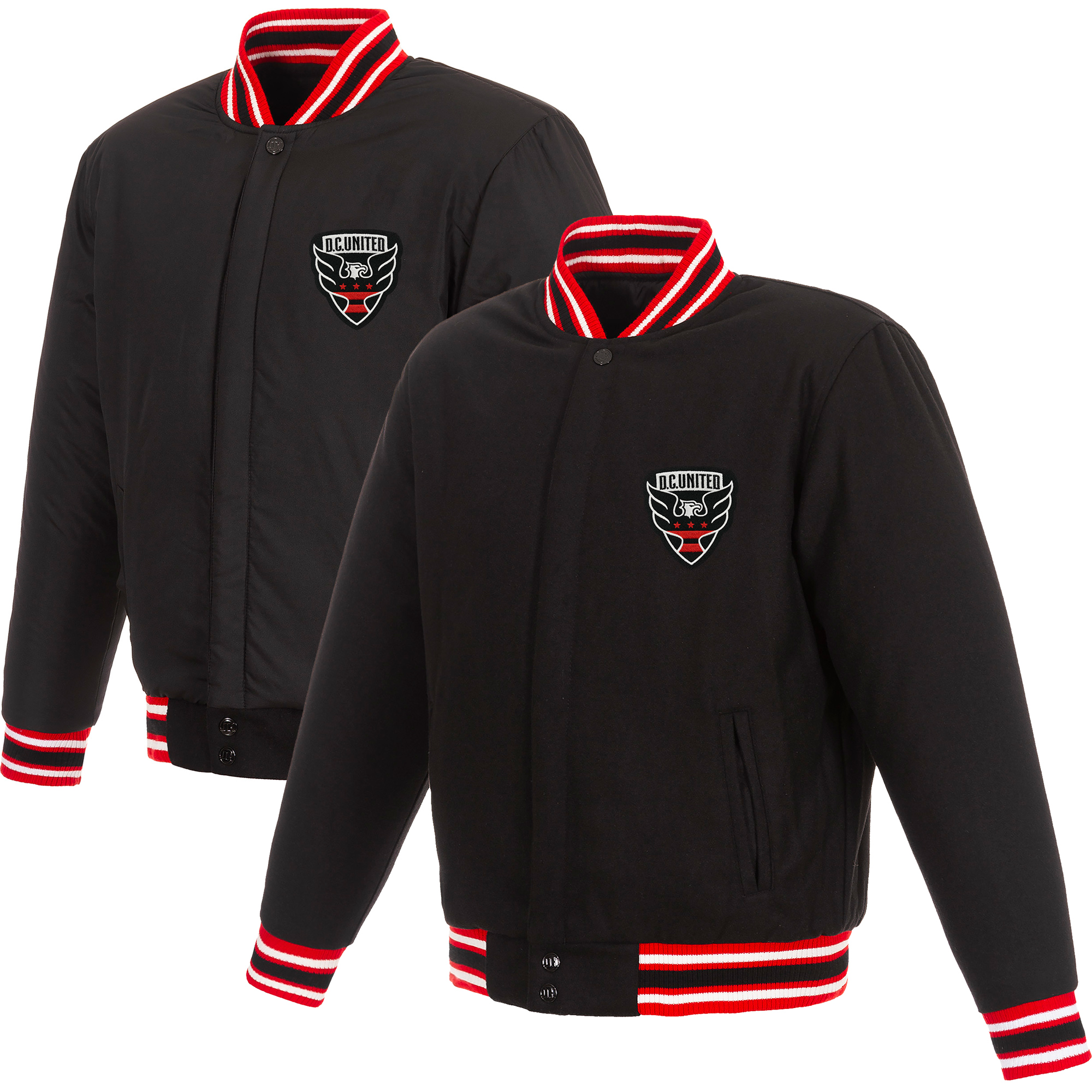 Men's JH Design Black D.C. United Full-Snap Wool Reversible Jacket