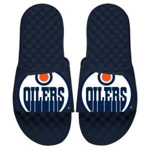 Men's ISlide Navy Edmonton Oilers Blown Up Logo Slide Sandals