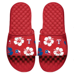 Youth ISlide Red Texas Rangers Loudmouth Floral Logo Slide Sandals