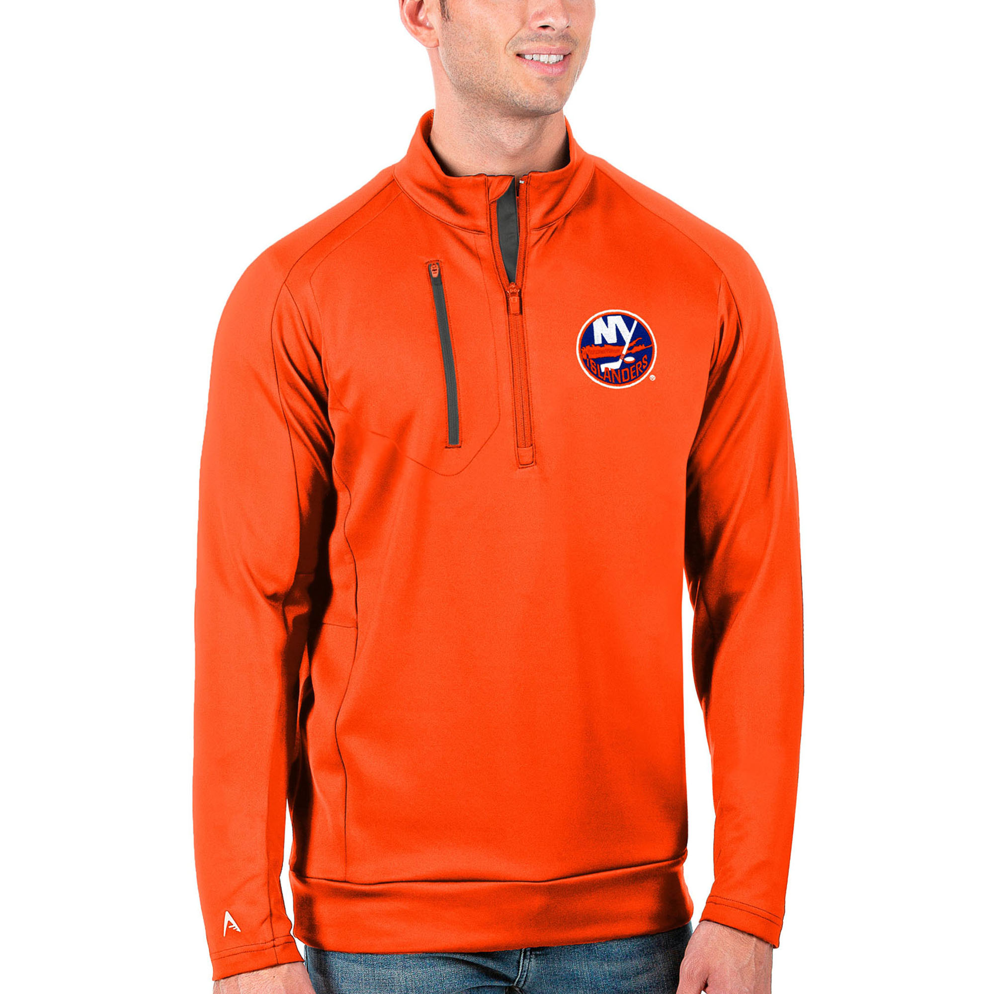 Men's Antigua Orange/Charcoal New York Islanders Generation Quarter-Zip Pullover Jacket - Image 3