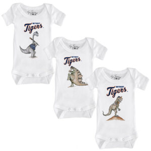 Infant Tiny Turnip White Detroit Tigers 3-Piece Dinosaur Bodysuit Set