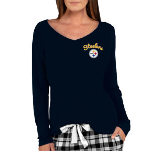 Women's Concepts Sport Black Pittsburgh Steelers Marathon Knit Long Sleeve Lightweight V-Neck Lounge T-Shirt